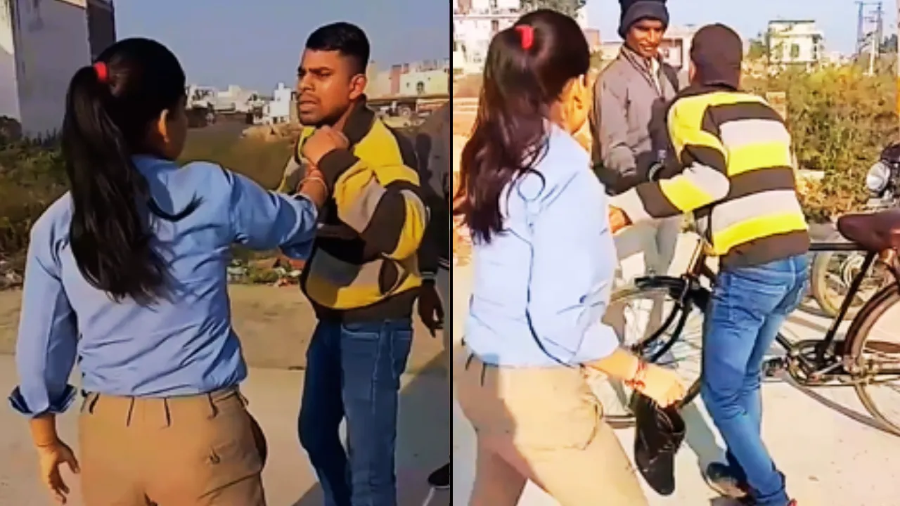 A girl beat up a man in Bharatpur Rajasthan viral video 