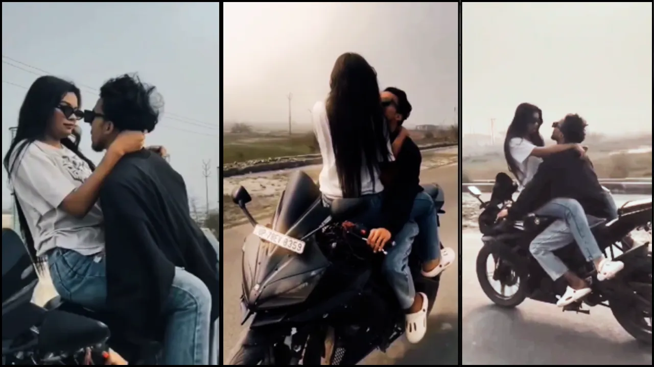 Viral Young man from Kanpur seen romancing with a girl on a bike