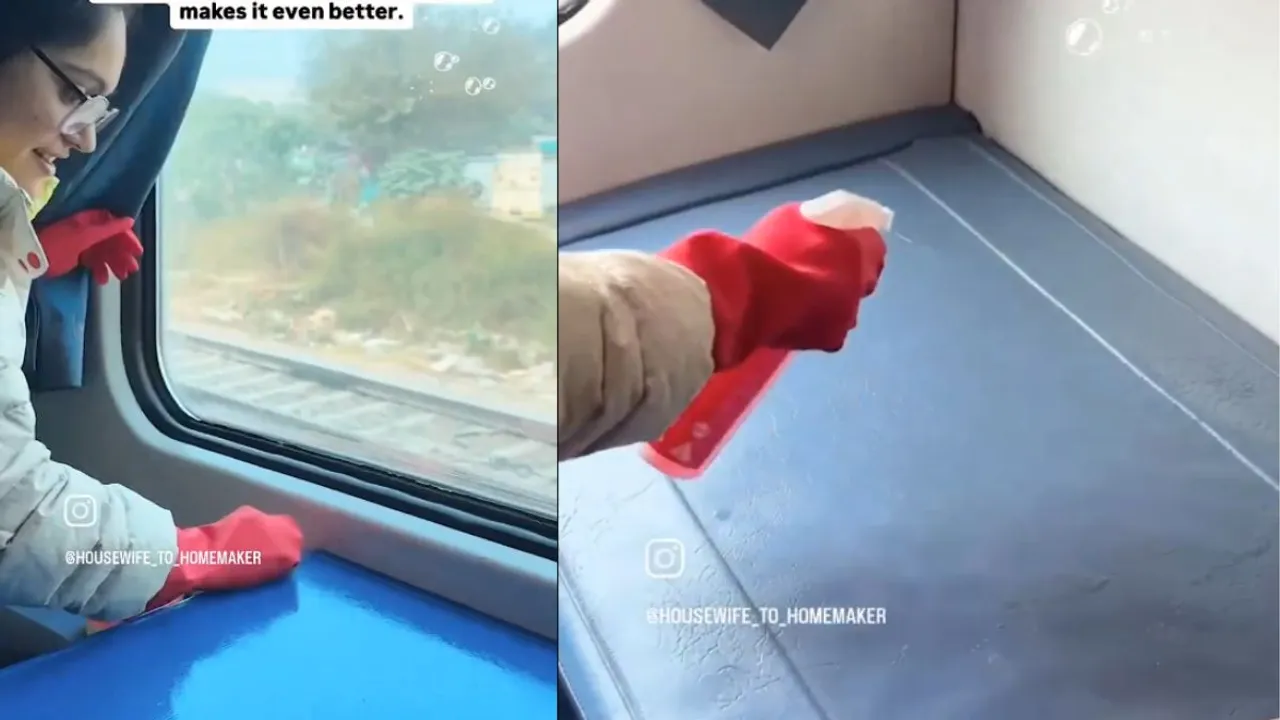 viral train clean video by woman