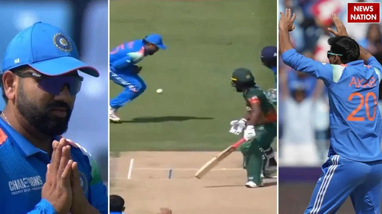  Rohit Sharma drops catch to deny Axar Patel hat-trick during IND vs BAN champions trophy 2025