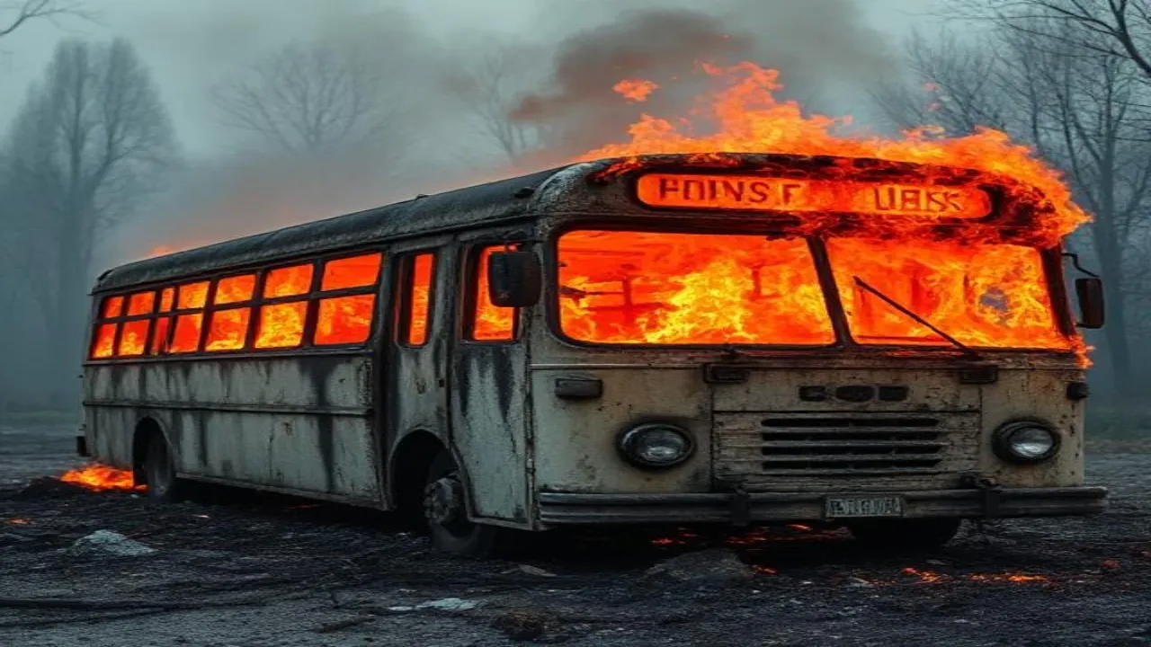bihar bus burnt into ashes