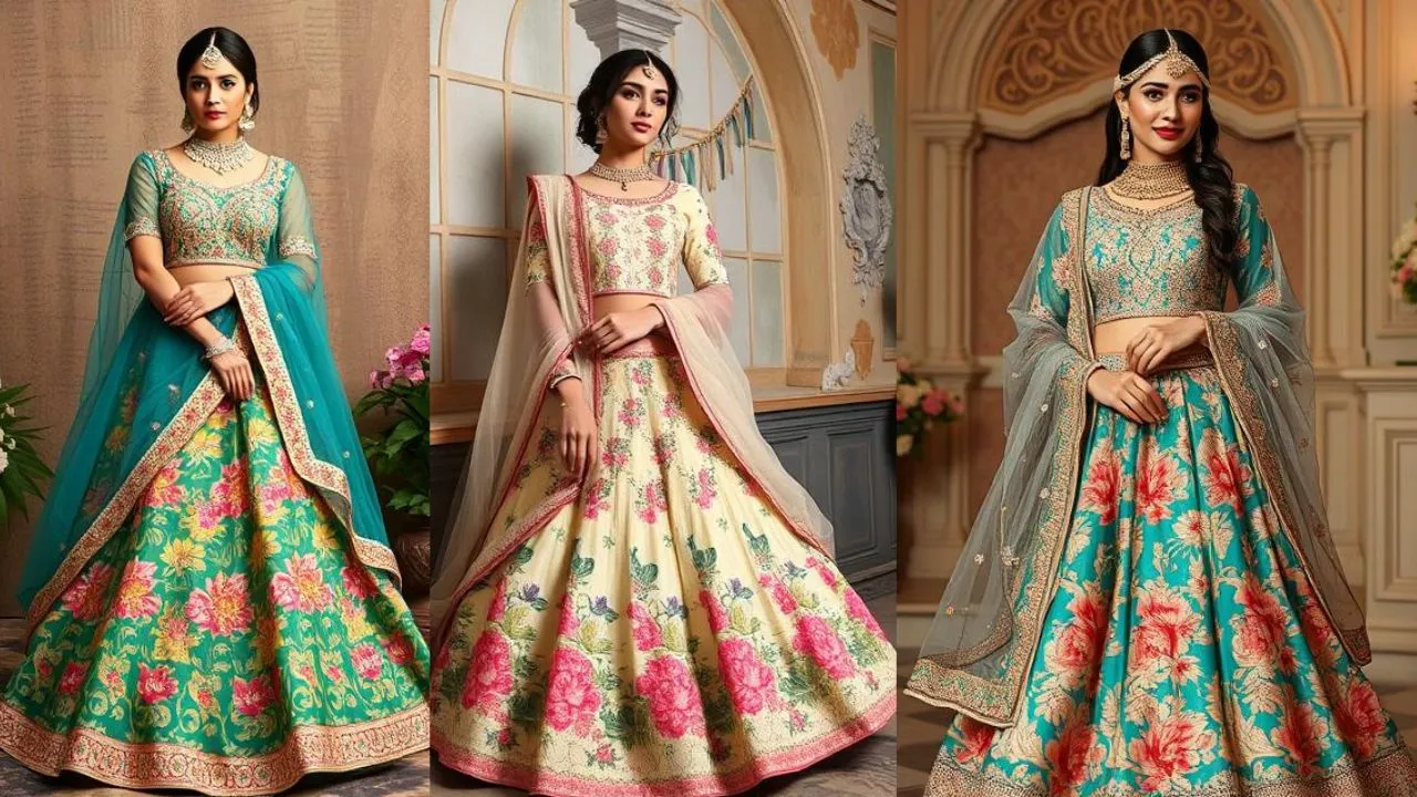 printed lehenga Designs for wedding reception stylish look