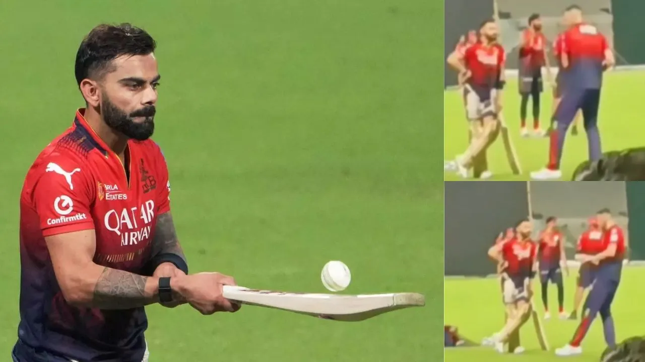 Virat Kohli seen giving batting tips to Josh Hazlewood ahead of KKR vs RCB IPL 2025 