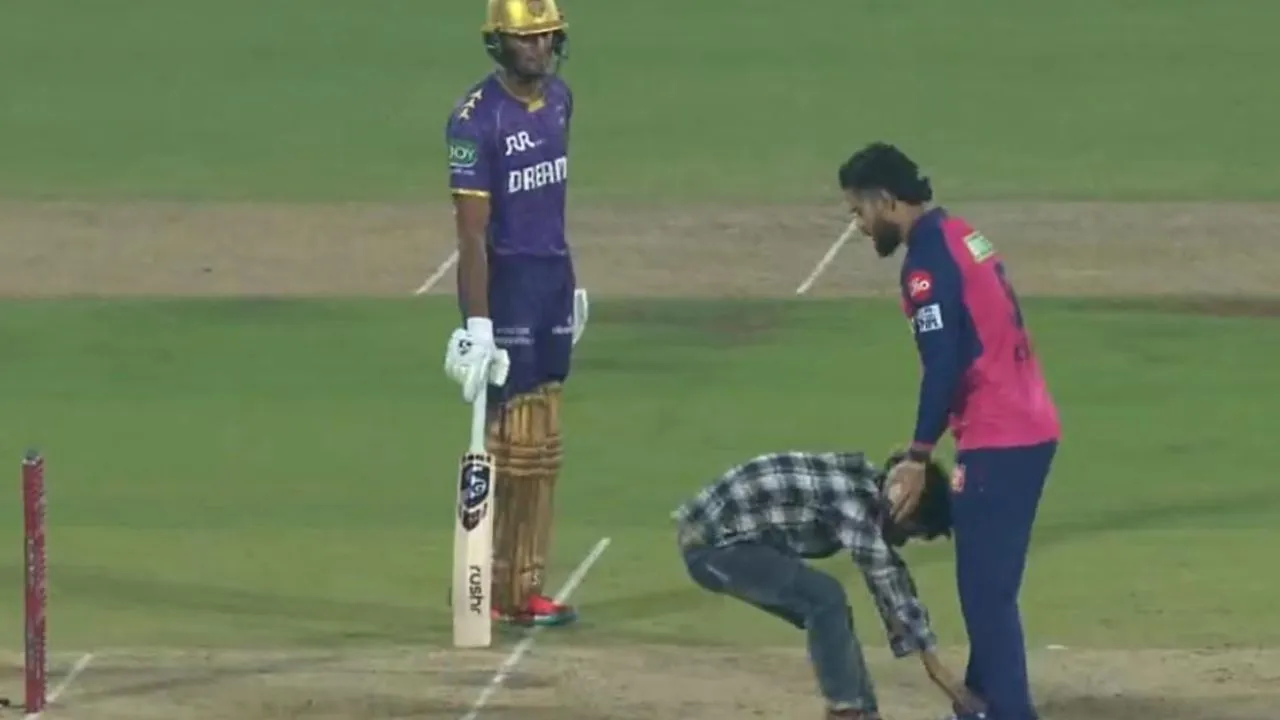 fan touched Riyan Parag feet during RR vs KKR IPL 2025 
