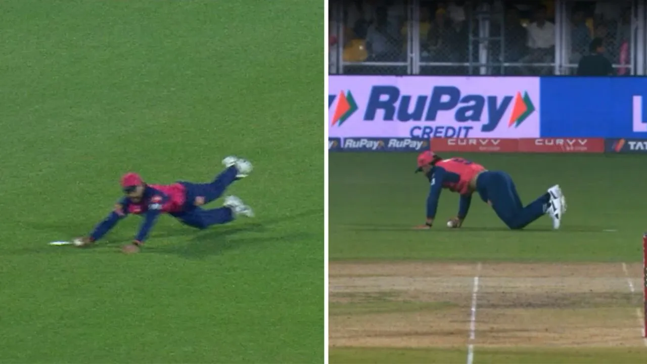 Riyan parag took a fantastic catch of shivam dube during RR vs CSK match in ipl 2025