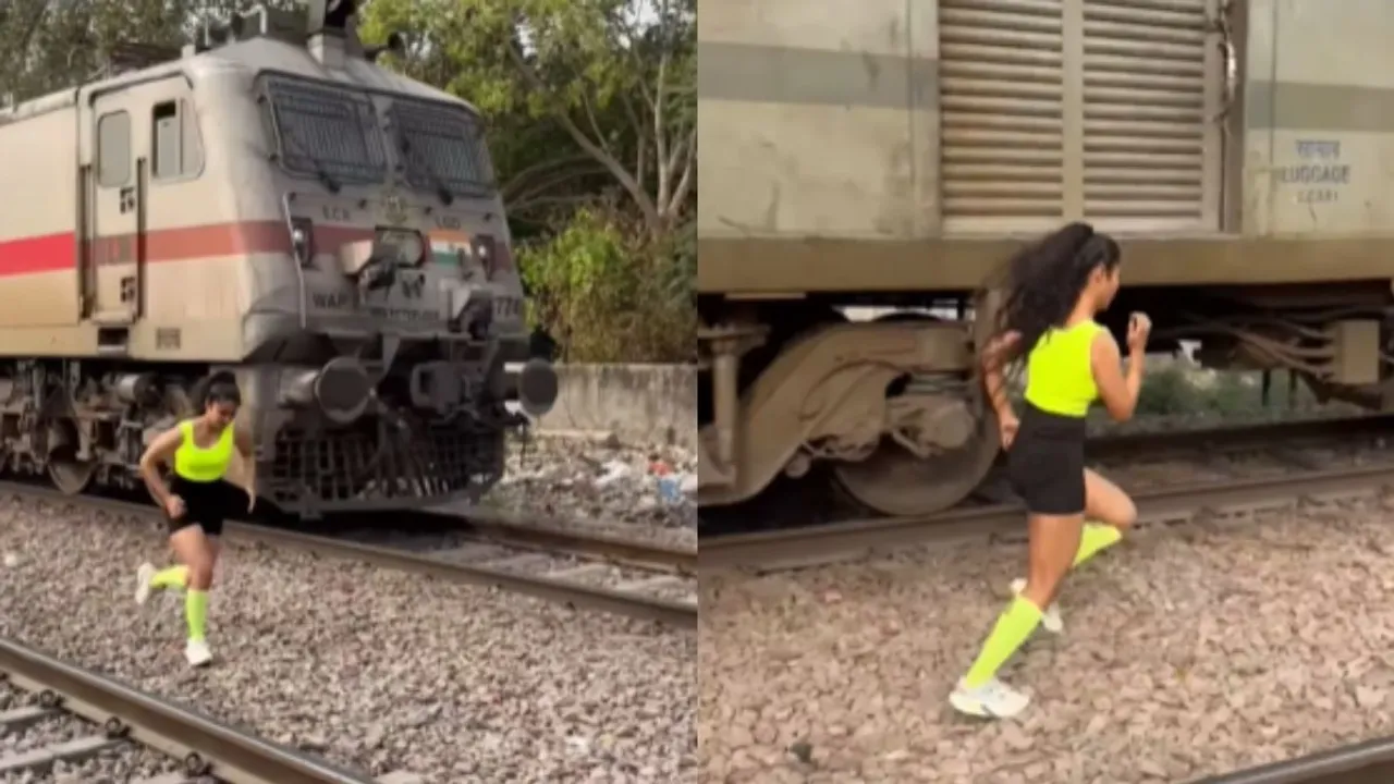 viral racing girl with train