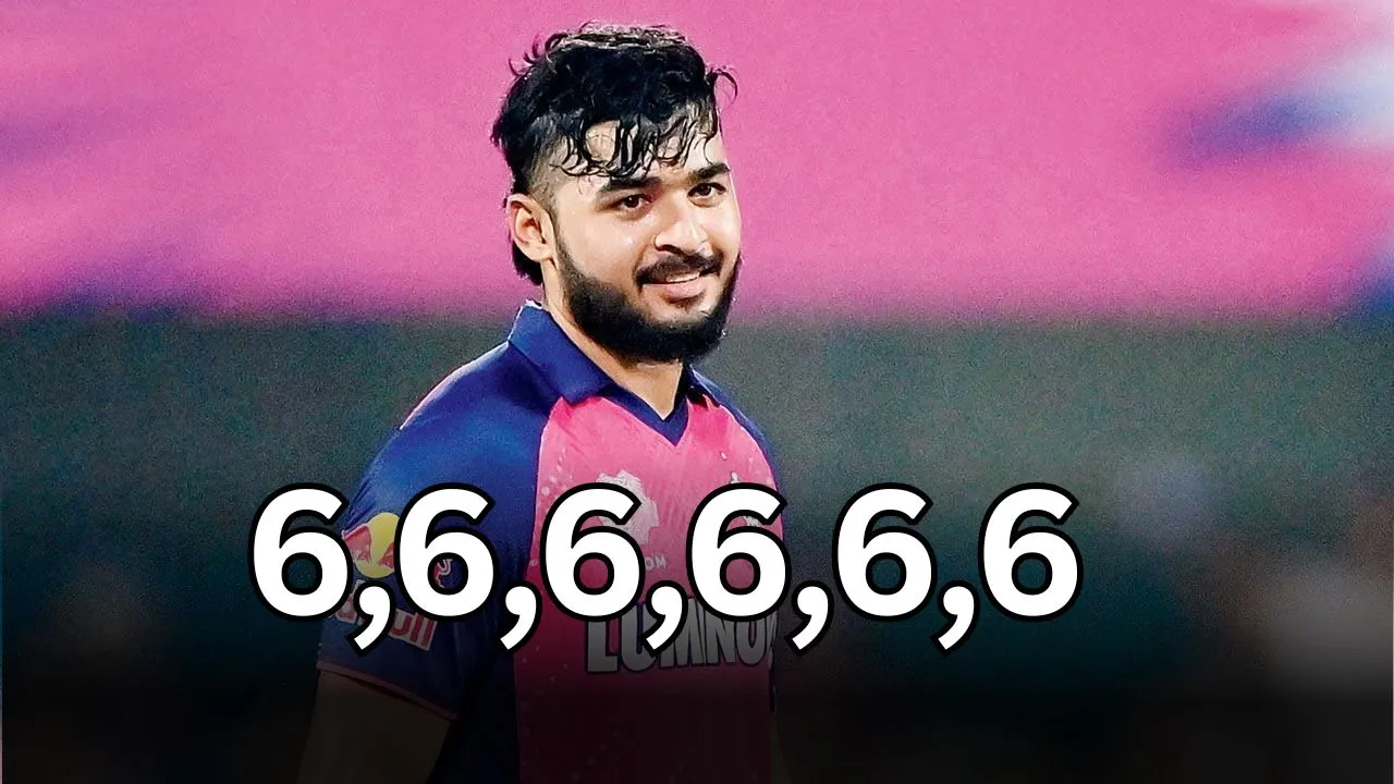 riyan parag hit 6 sixes in 6 balls against kolkata knight riders during kkr vs rr match in ipl 2025