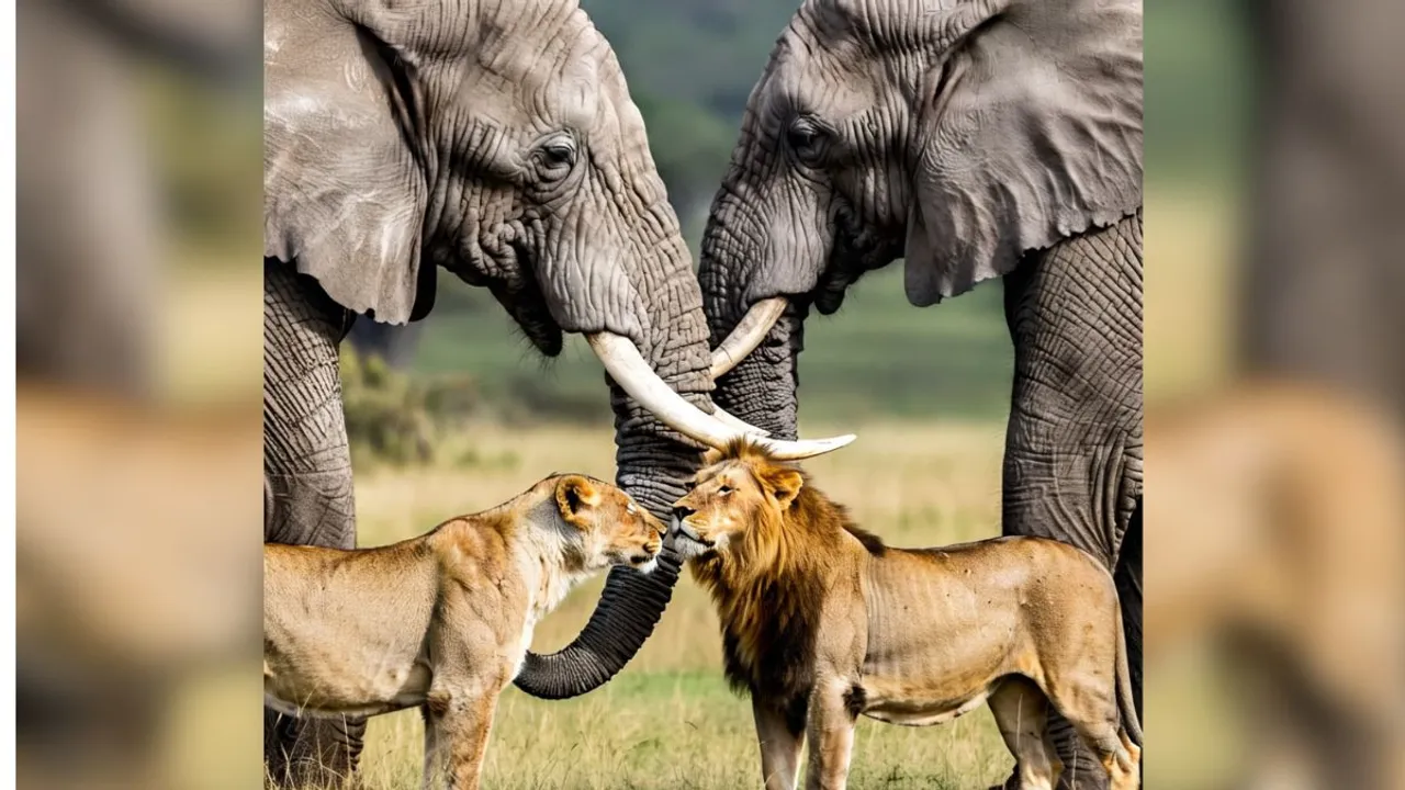 lion and elephants