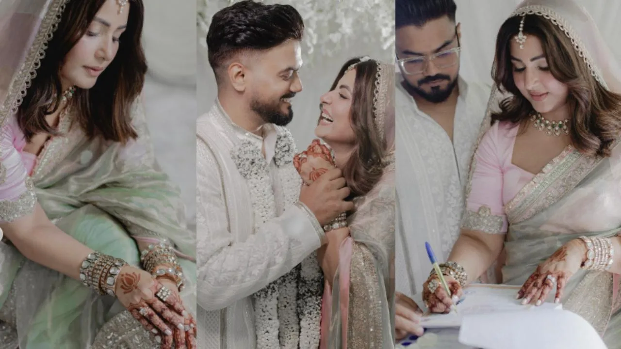 Hina Khan Rocky Jaiswal Marriage actress wedding look viral on social media know hina and Rocky love story 