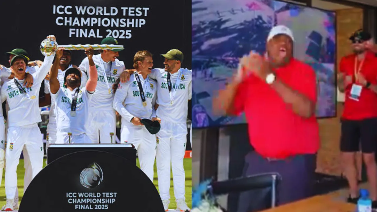 South Africas sports Minister Gayton McKenzie jumped with joy as his team won the ICC wtc 