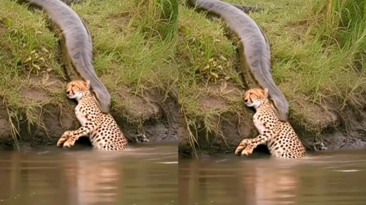 viral Anaconda hunted leopard