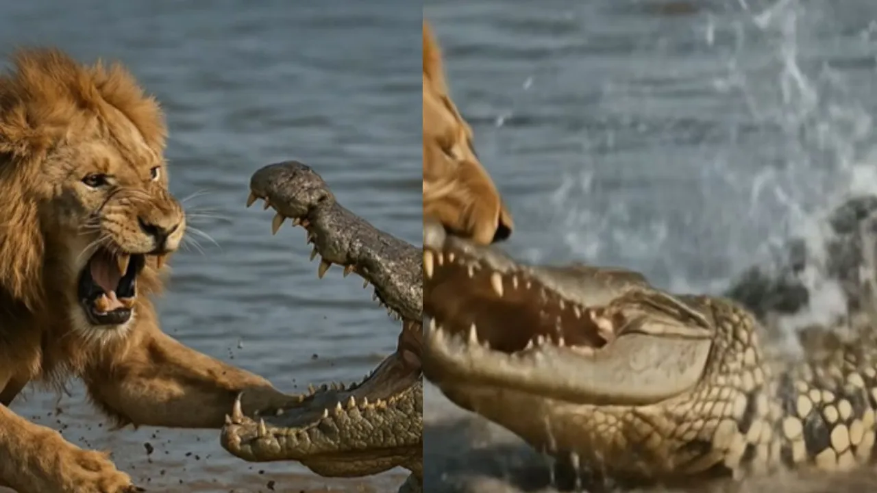 crocodile lion video