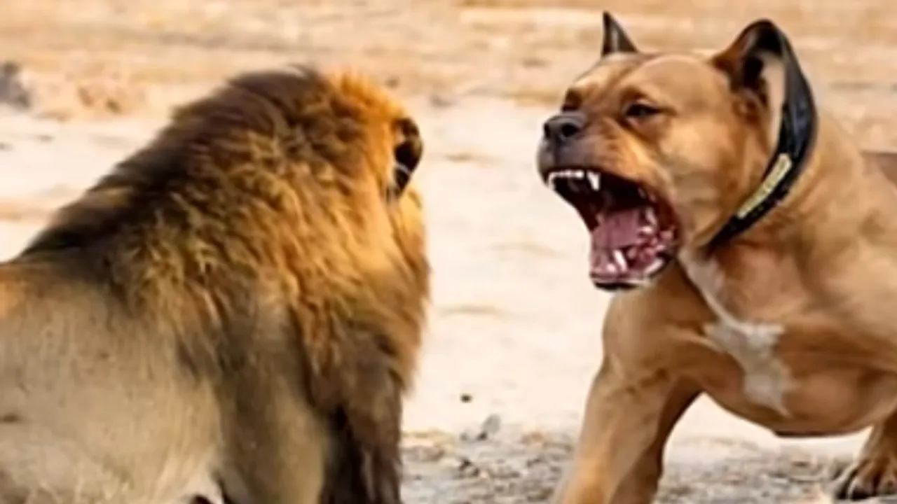 dog attack lion
