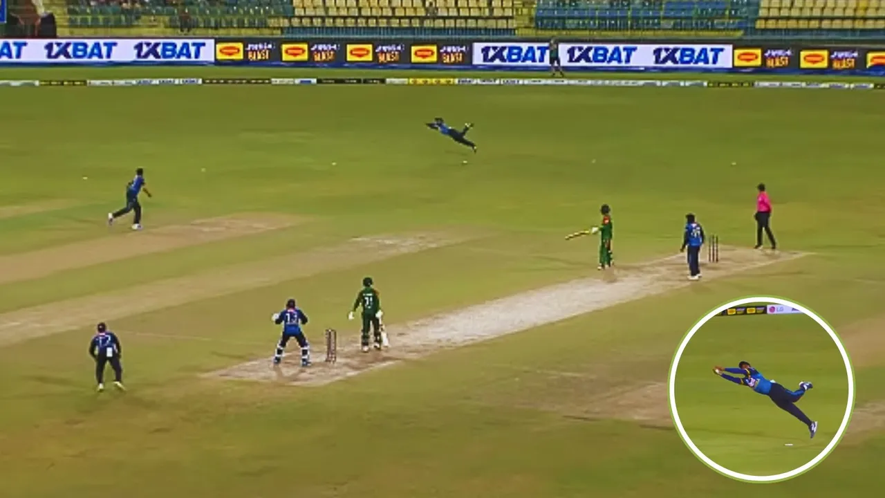 Janith Liyanage flying catch during sl vs ban 1st odi left netizens stunned