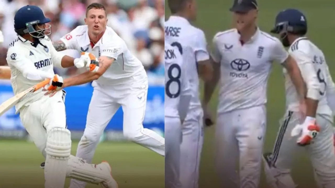 ravindra-jadeja-clashes-with-england-pacer-brydon-carse During IND vs ENG day 5 lords test