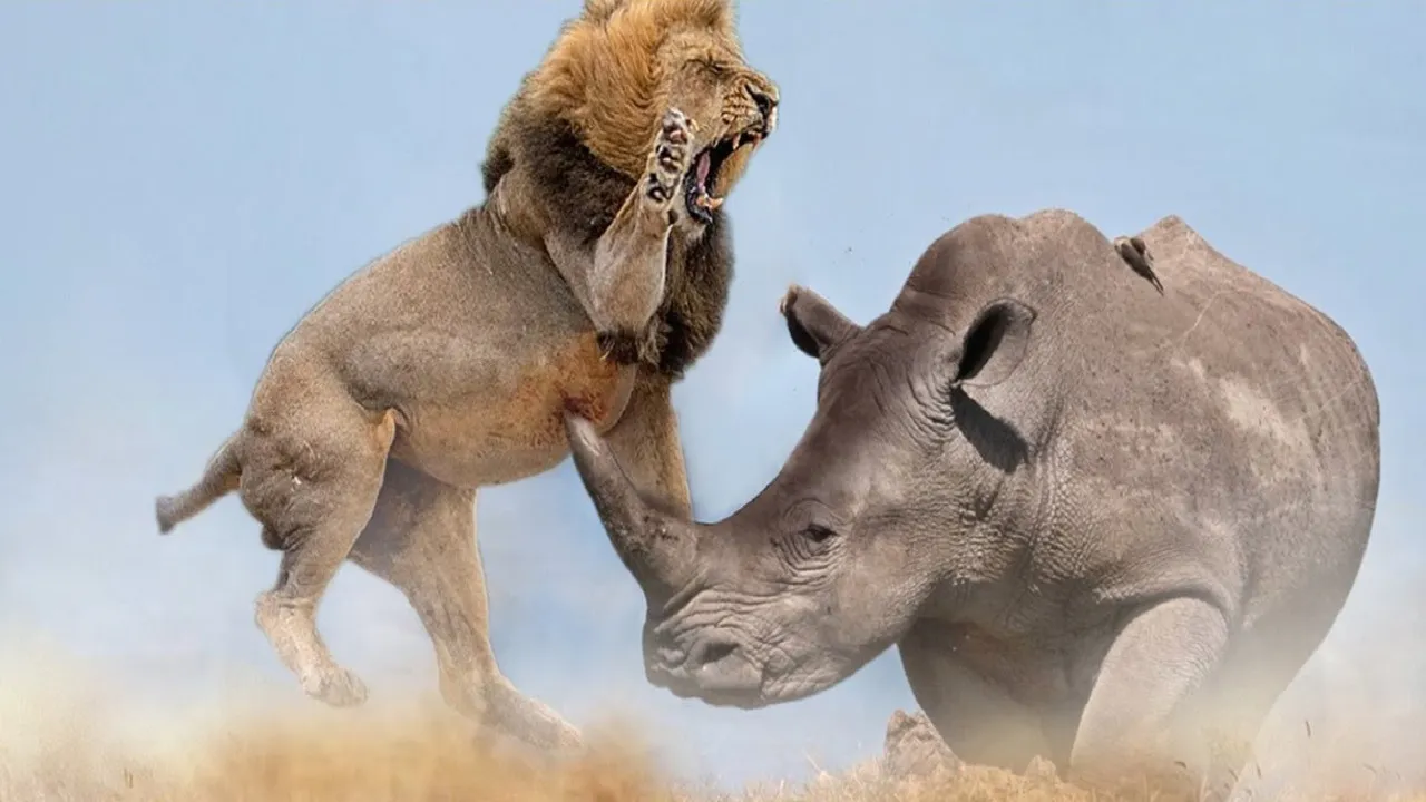 Lion vs Rhino Fight