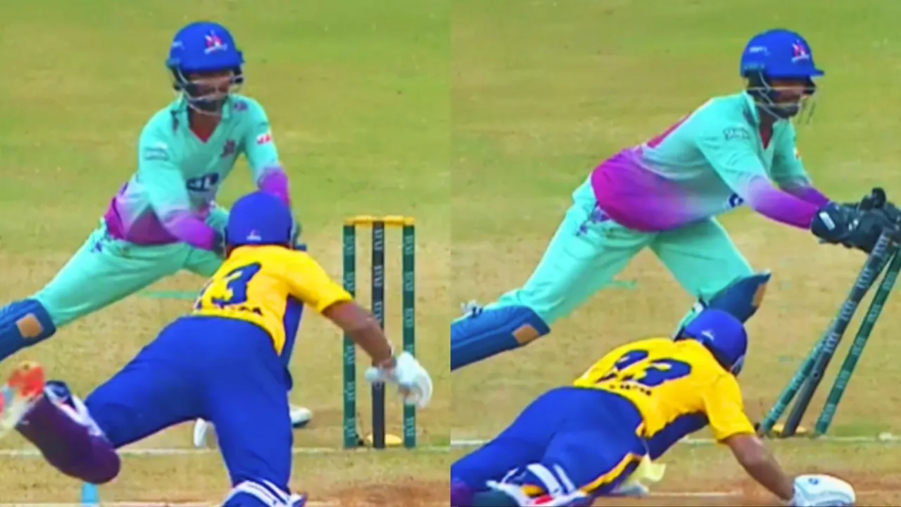 A great stumping was seen in UP T20 League 2025 by meerut mavericks akshay dubey