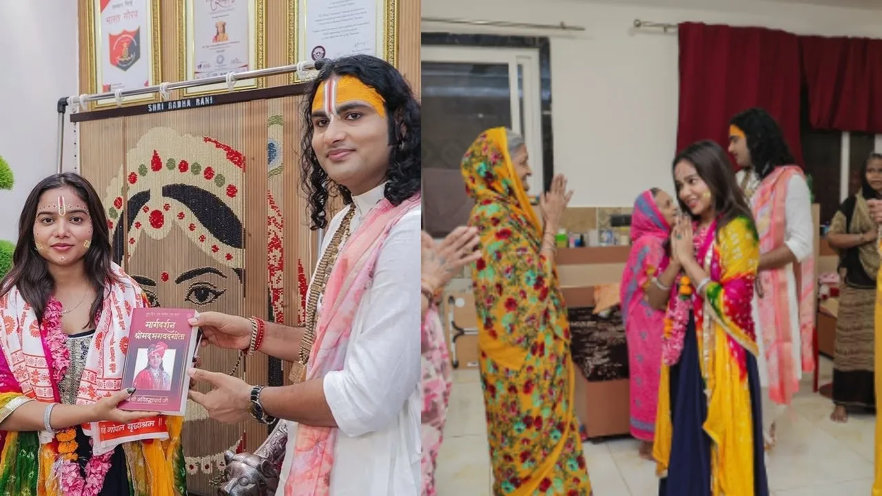Manisha Rani distributed food at Aniruddhacharya ashram and also took blessings from elderly photos