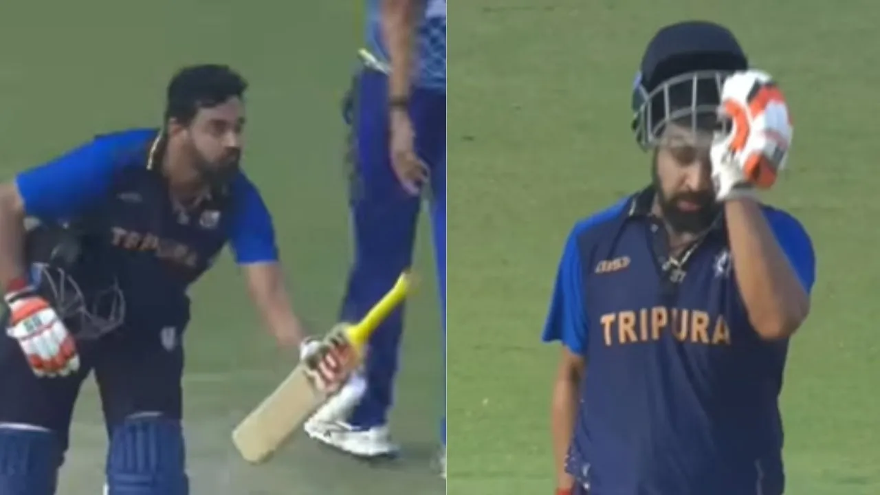 rcb player swapnil singh dirty signal after century against karnataka in vijay hazare trophy