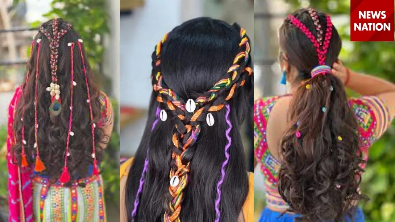 navratri Hairstyle with Colorful Ribbon