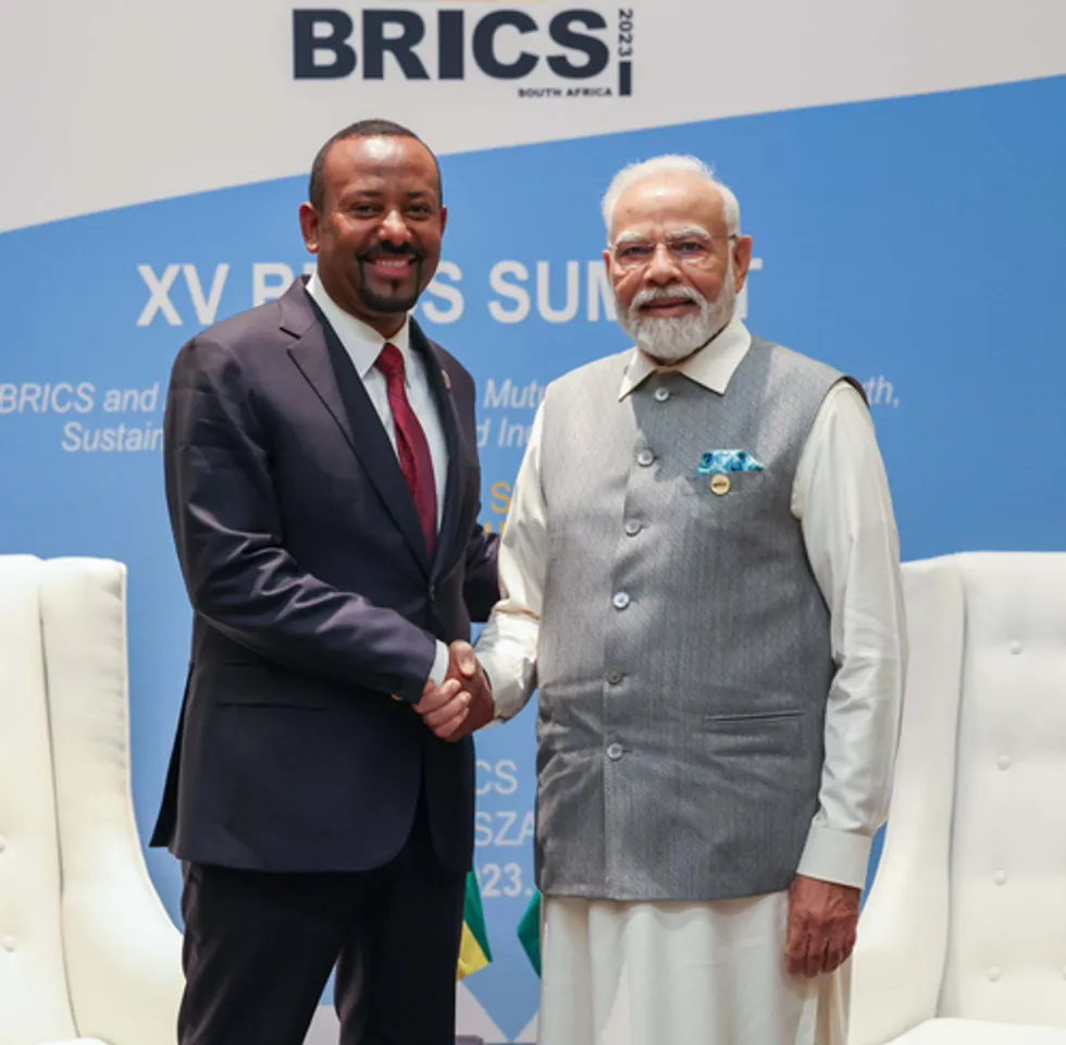Johannesburg: Prime Minister Narendra Modi with Prime Minister of Ethiopia Abiy Ahmed Ali during a meeting