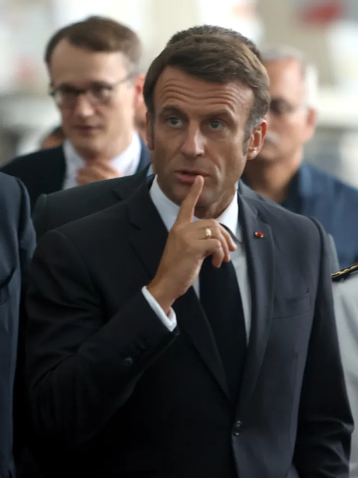 New Delhi: President of France, Emmanuel Macron arrives for a press conference