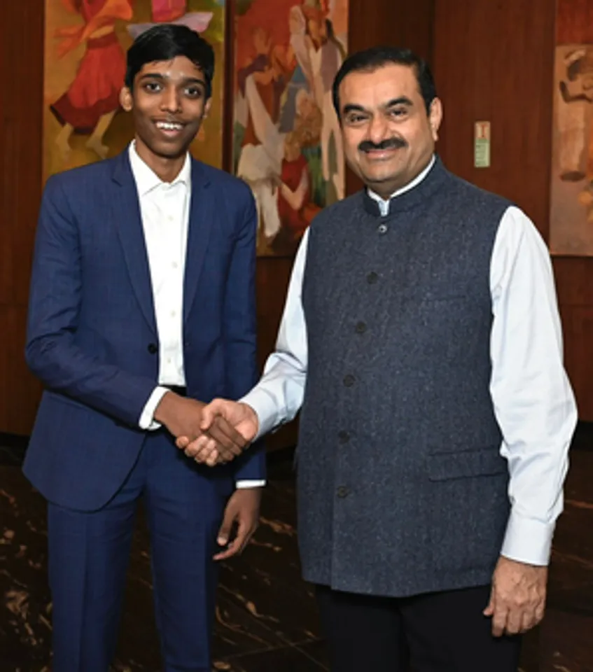 New Delhi: Adani Group Chairperson Gautam Adani meets Indian chess grandmaster and 2023 FIDE World Cup runner-up R Praggnanandhaa