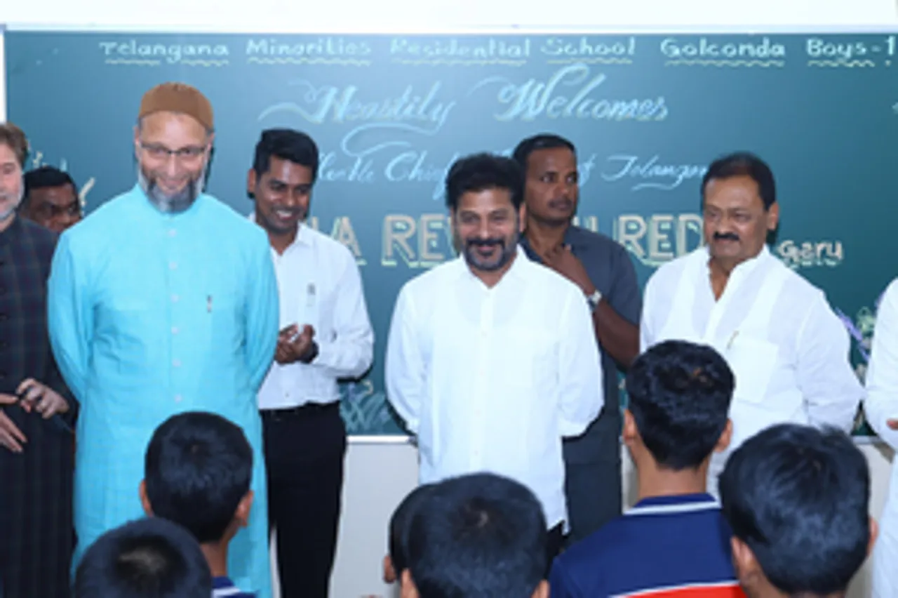 Hyderabad: Telangana Chief Minister A Revanth Reddy with AIMIM MP Asaduddin Owaisi during the inauguration of Telangana Minority Residential School