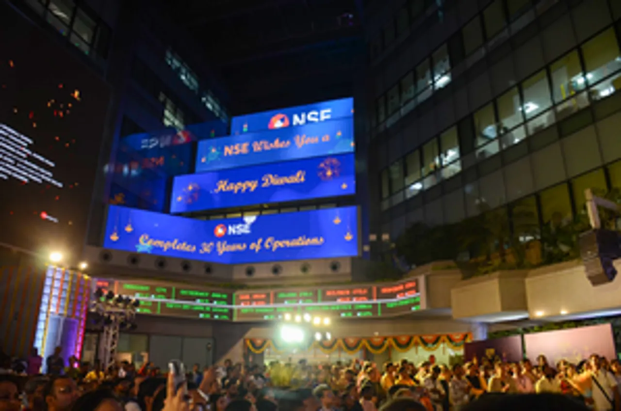 Mumbai: People gather outside NSE India’s headquarters during the Diwali Muhurat trading