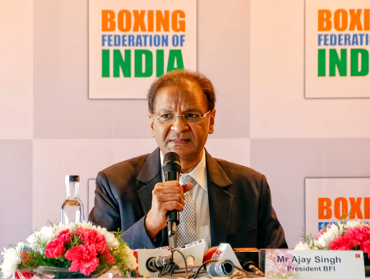 New Delhi: BFI President Ajay Singh addresses a press conference