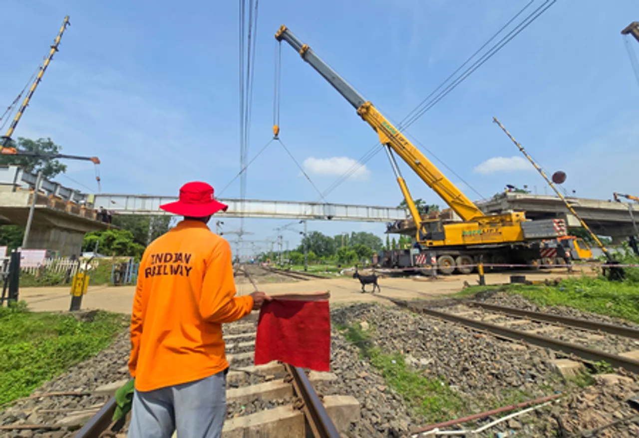Engineers Install Girder on Suri-Bolpur Rail Overbridge