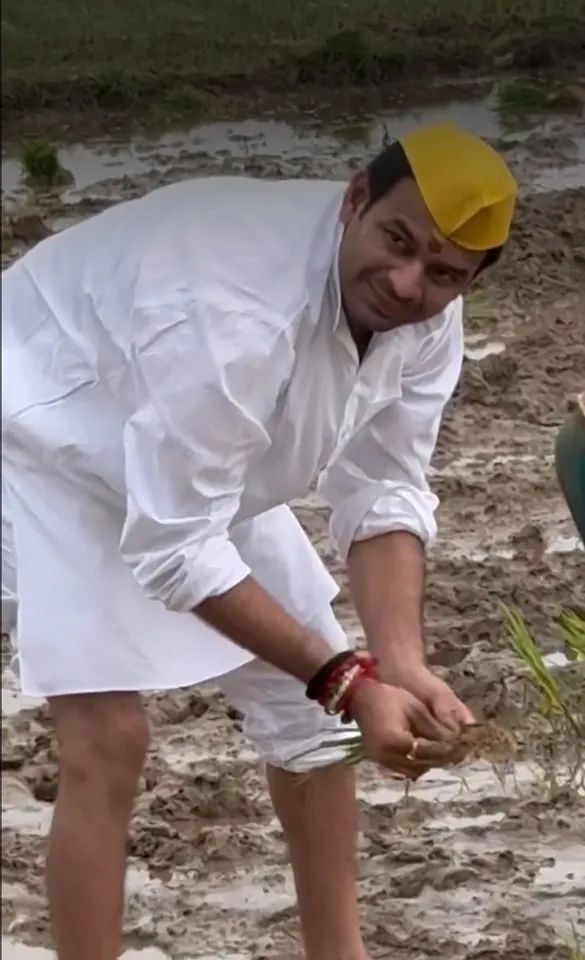 बिहार : राजद से निष्कासित पूर्व मंत्री तेज प्रताप का दिखा अलग अंदाज, धान के खेत में रोपनी करते नजर आए