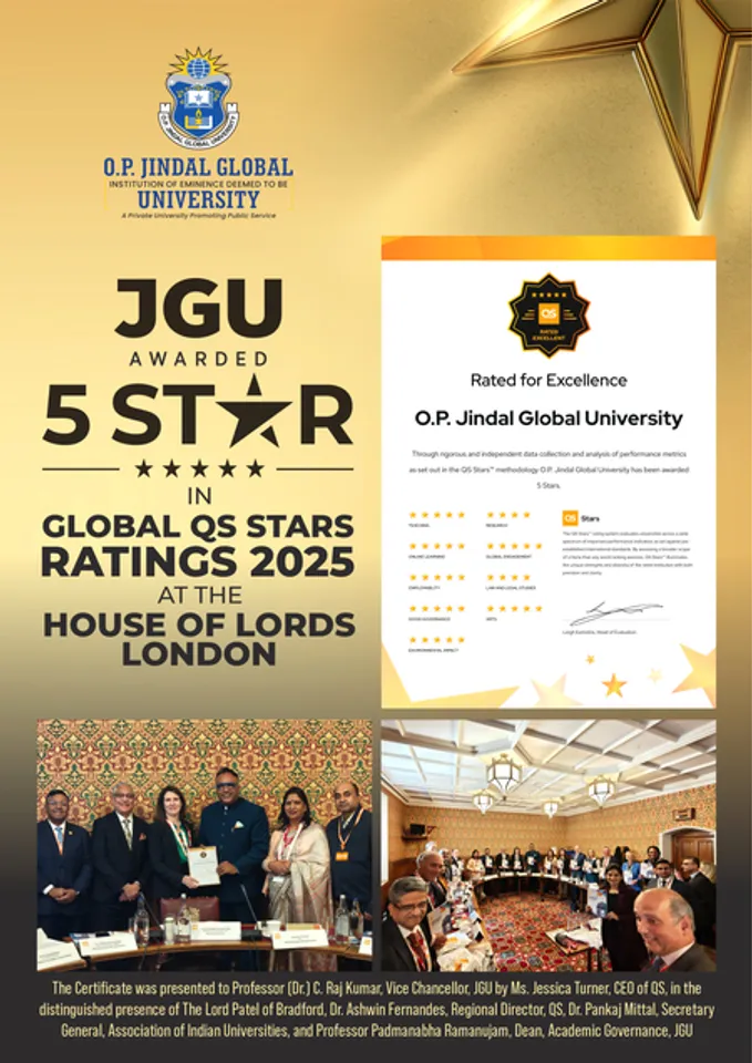 Jindal Global University awarded 5 stars in global QS ratings 2025 at House of Lords, London