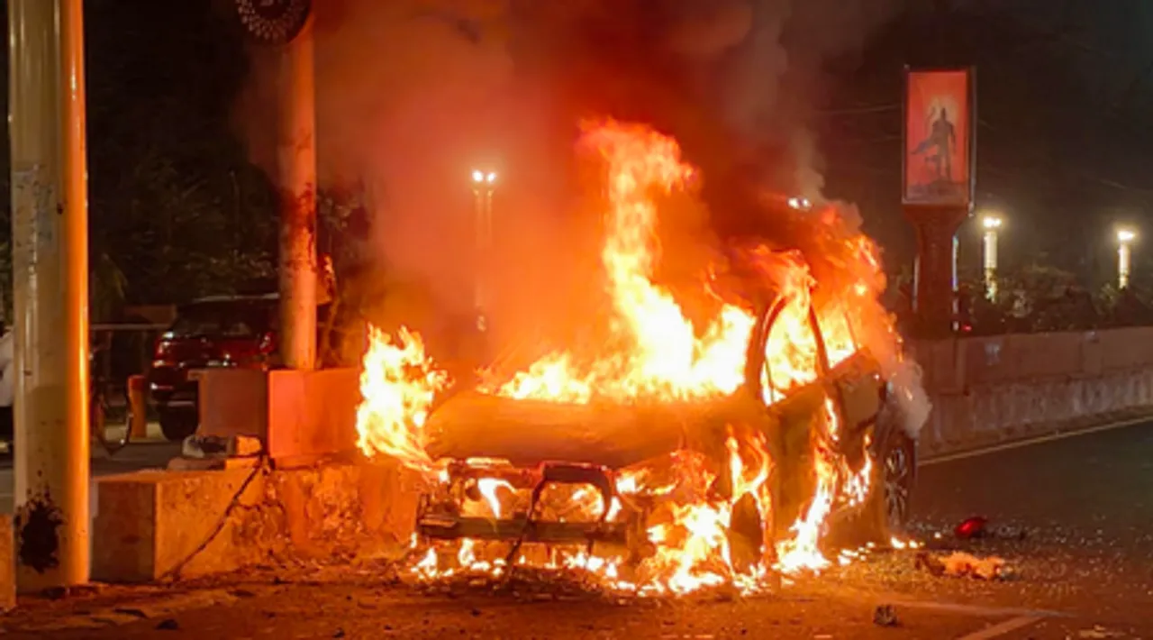 Car Catches Fire in Moradabad