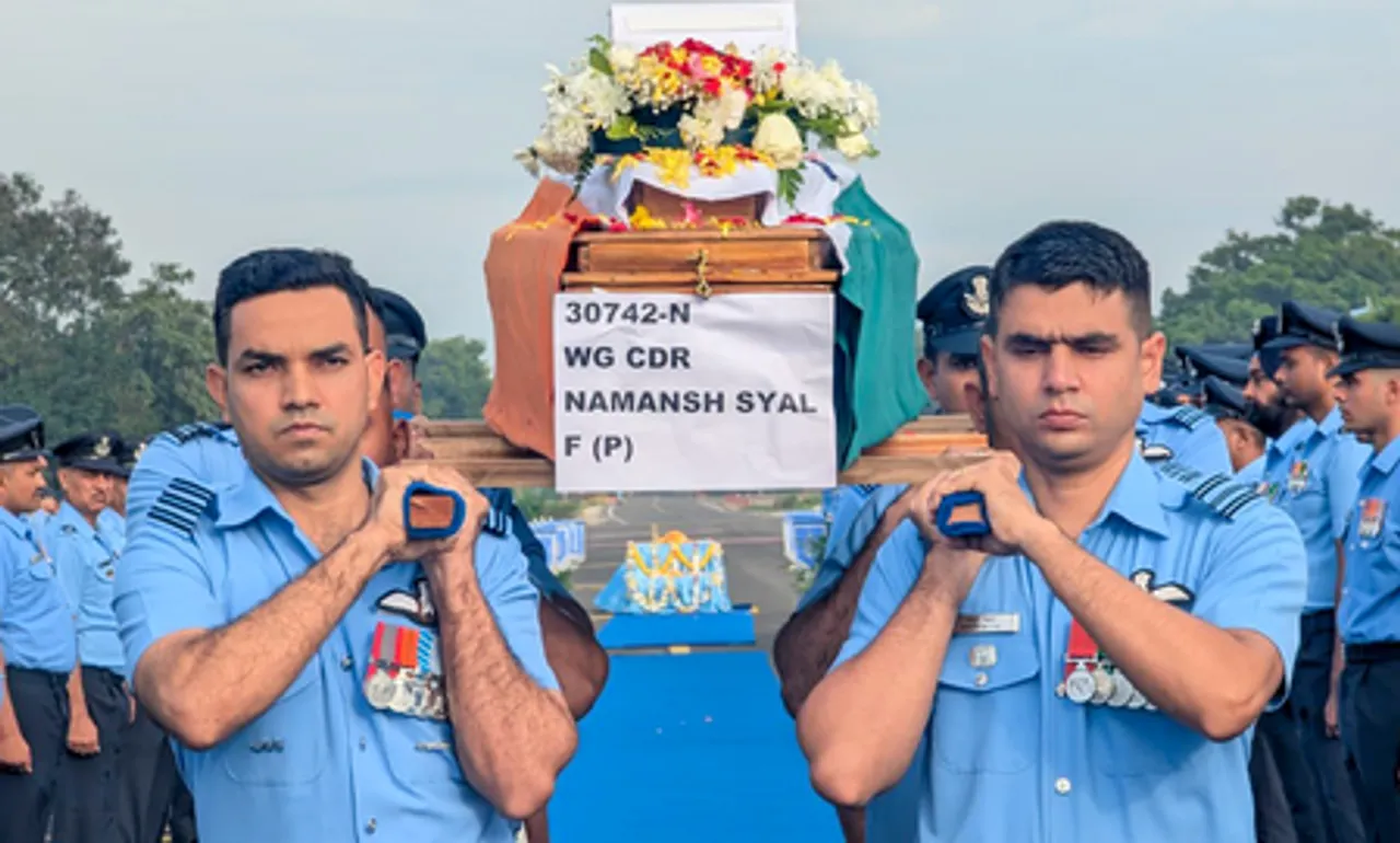 Mortal remains of Wing Commander Namansh Syal at Sulur Air Base