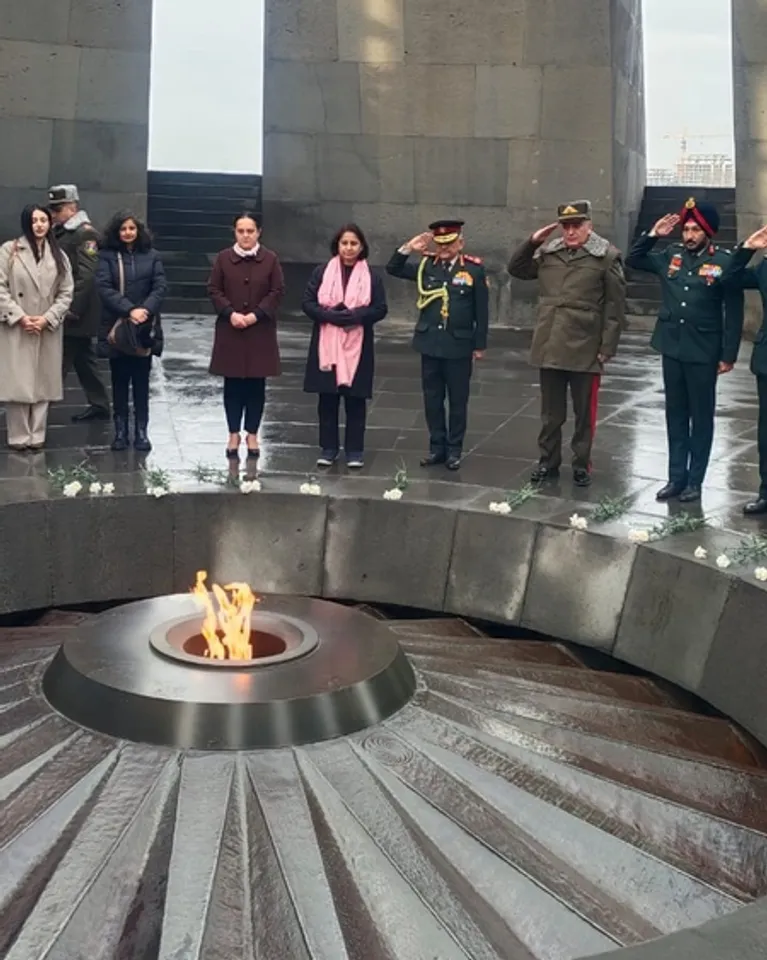 CDS General Anil Chauhan lays wreath at Armenian Genocide Memorial and Museum in Yerevan