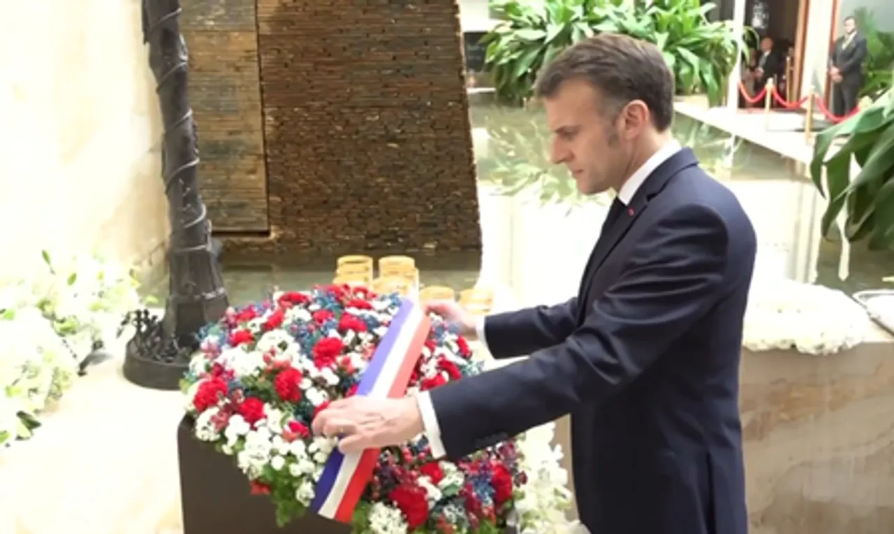 French President Emmanuel Macron pays tribute to victims of 2008 Mumbai terror attacks