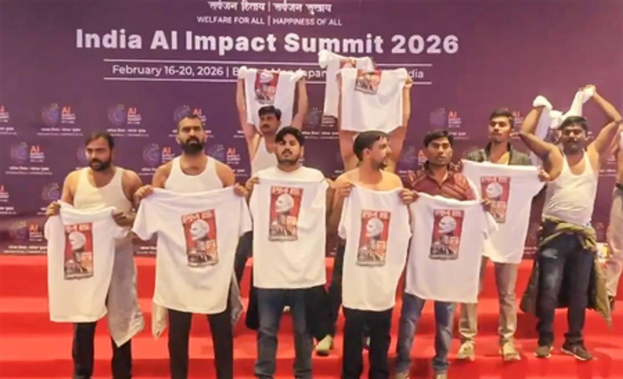 New Delhi: Youth Congress stages shirtless protest at AI Impact Summit