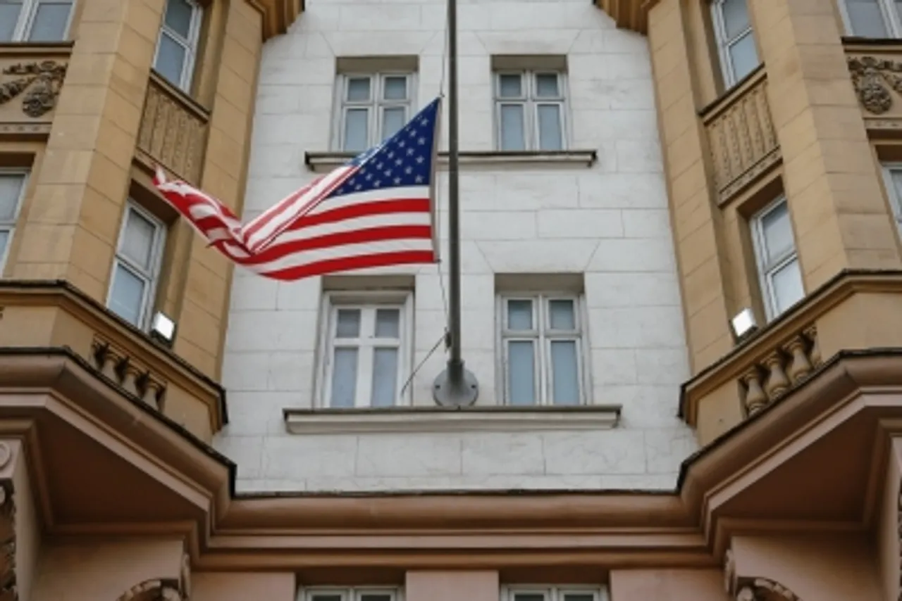 U.S. Embassy building,Moscow,US flag,