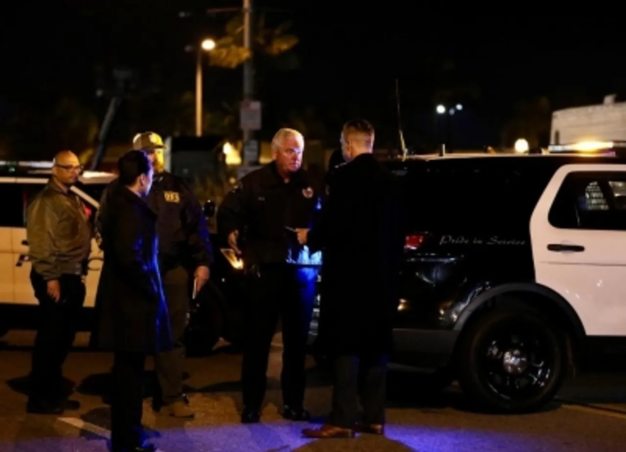 Police officers,stand,guard,shooting,Monterey Park,California,