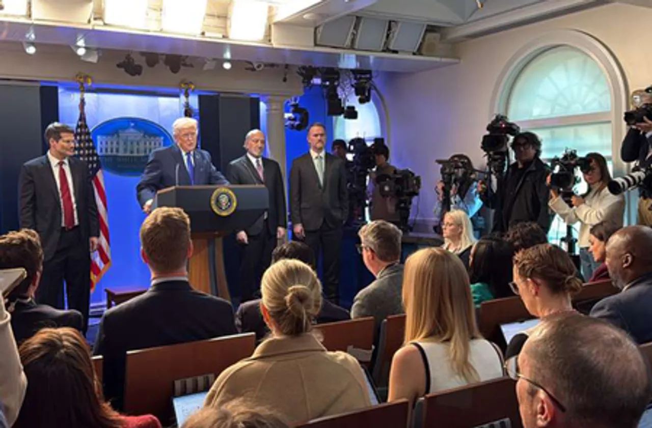 Donald Trump addresses press briefing at White House