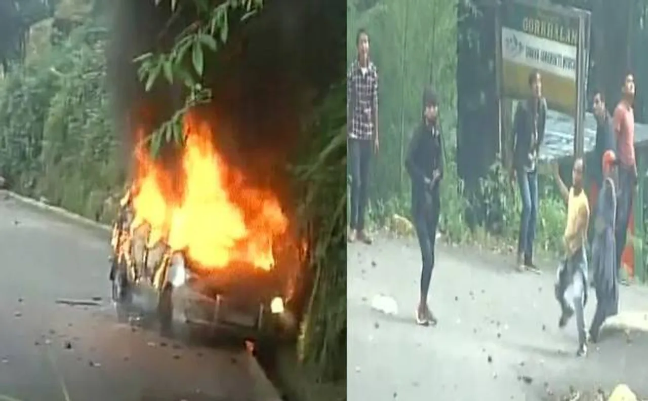 गोरखालैंड की मांग कर रहे GJM का आंदोलन हुआ हिंसक, मीडिया वैन में लगाई आग, सुरक्षाकर्मियों पर फेंके पत्थर