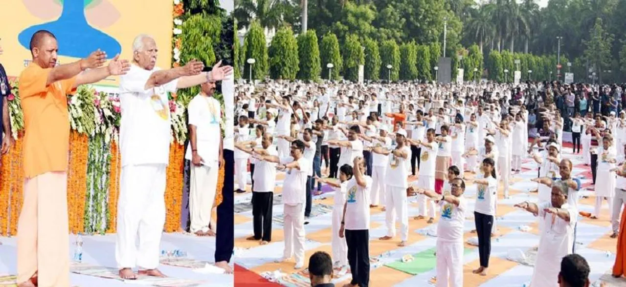 अंतर्राष्ट्रीय योग दिवस: राज्यपाल राम नाईक संग योगी, राजनाथ ने किया योग