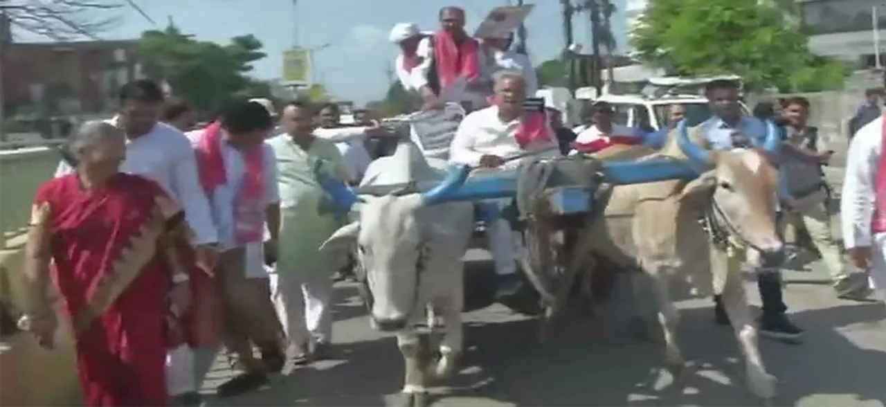 छत्तीसगढ़ः रायपुर में कांग्रेस ने किया पेट्रोल-डीजल की बढ़ती कीमतों का विरोध, बैलगाड़ी में बैठ किया प्रदर्शन