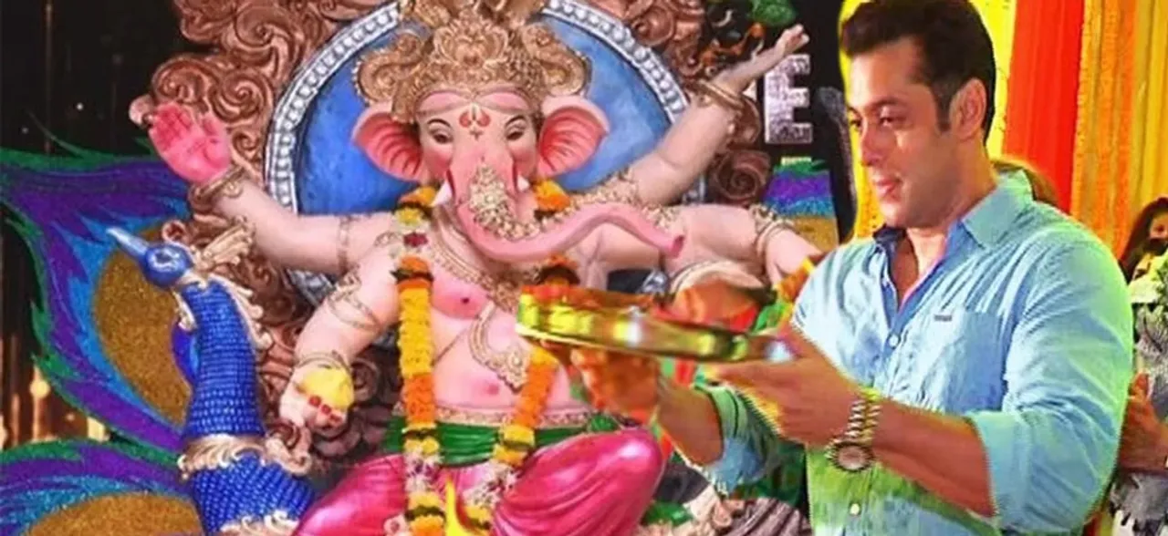 गणेश चतुर्थी 2018ः भांजी संग बहन अर्पिता के घर बप्पा के दर्शन के लिए पहुंचे सलमान खान