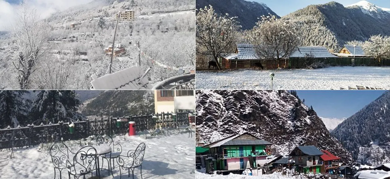 बर्फ की सफ़ेद चादर से ढका हिमाचल, तस्वीरों में देखें सीजन की पहली बर्फ़बारी