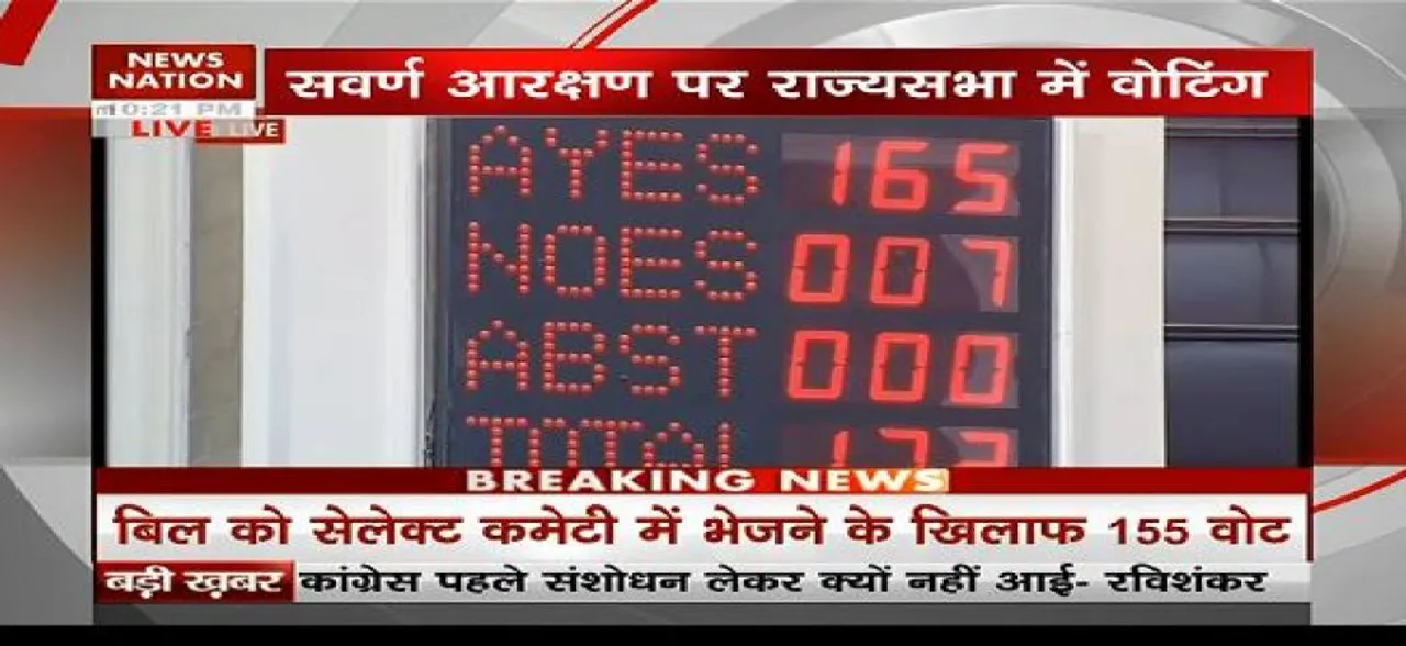 Rajya Sabha में 10 फीसदी EWS आरक्षण के लिए संविधान संशोधन बिल पारित, पक्ष में पड़े 165 वोट