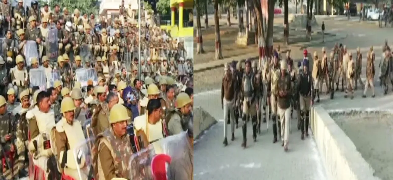 यूपी: कासगंज में धारा 144, पुलिस बल ने किया फ्लैग मार्च, मशीन गन से निगरानी