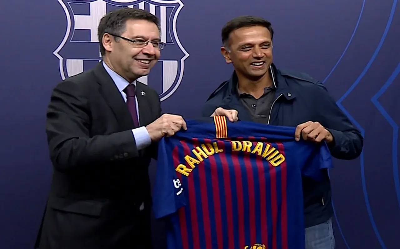 विश्व के सबसे चर्चित फुटबॉल क्लब FC Barcelona ने राहुल द्रविड़ को किया सम्मानित, मेसी और सुआरेज का मैच देखने स्पेन पहुंचे थे The Wall