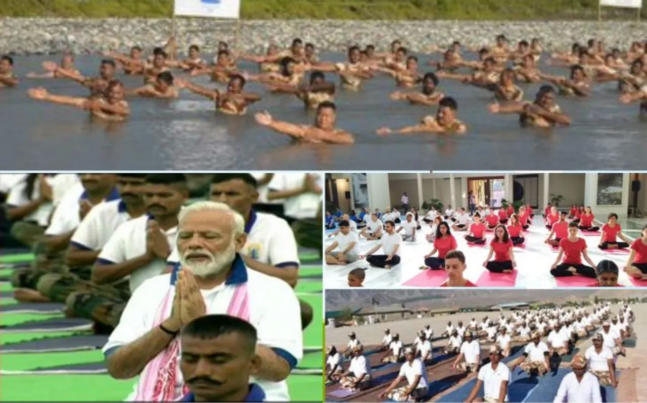 International Yoga Day 2019: योगमय हुई दुनिया, किसी  ने पानी  में तो किसी ने माइनस डिग्री में किए आसान